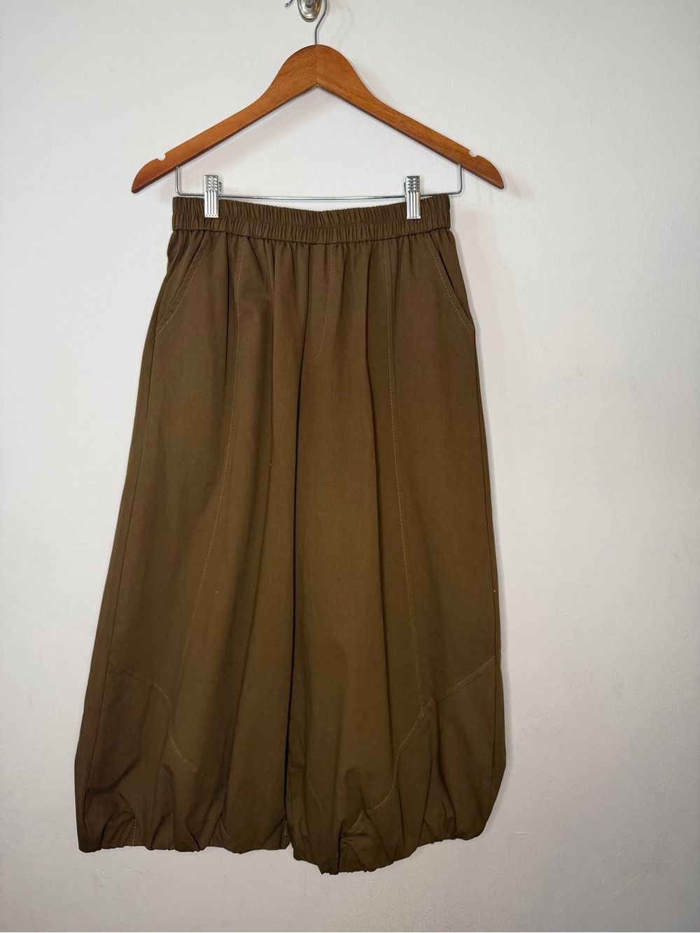 Brown Elastic Waist Casual Bubble Pants
